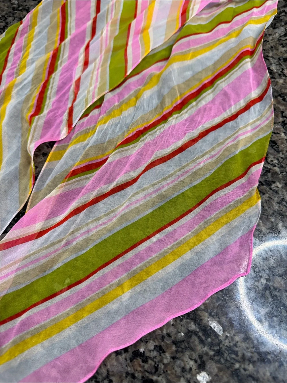 Coach Pink & Green Striped Silk Scarf EUC